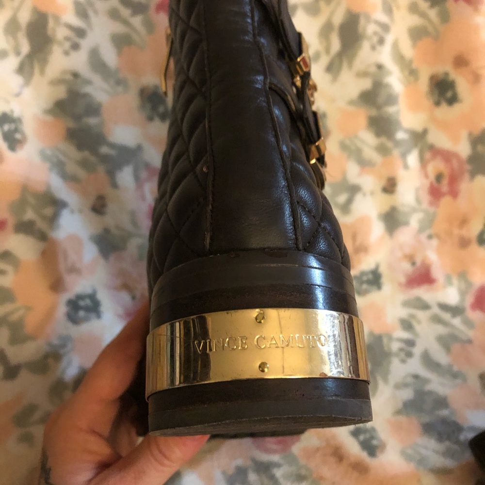 Vince Camuto Brown Leather Quilted Boots Gold 7 - Picture 6 of 8